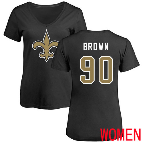 New Orleans Saints Black Women Malcom Brown Name and Number Logo Slim Fit NFL Football #90 T Shirt->women nfl jersey->Women Jersey